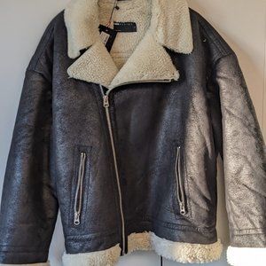 Faux Shearling Aviator Jacked in Black.